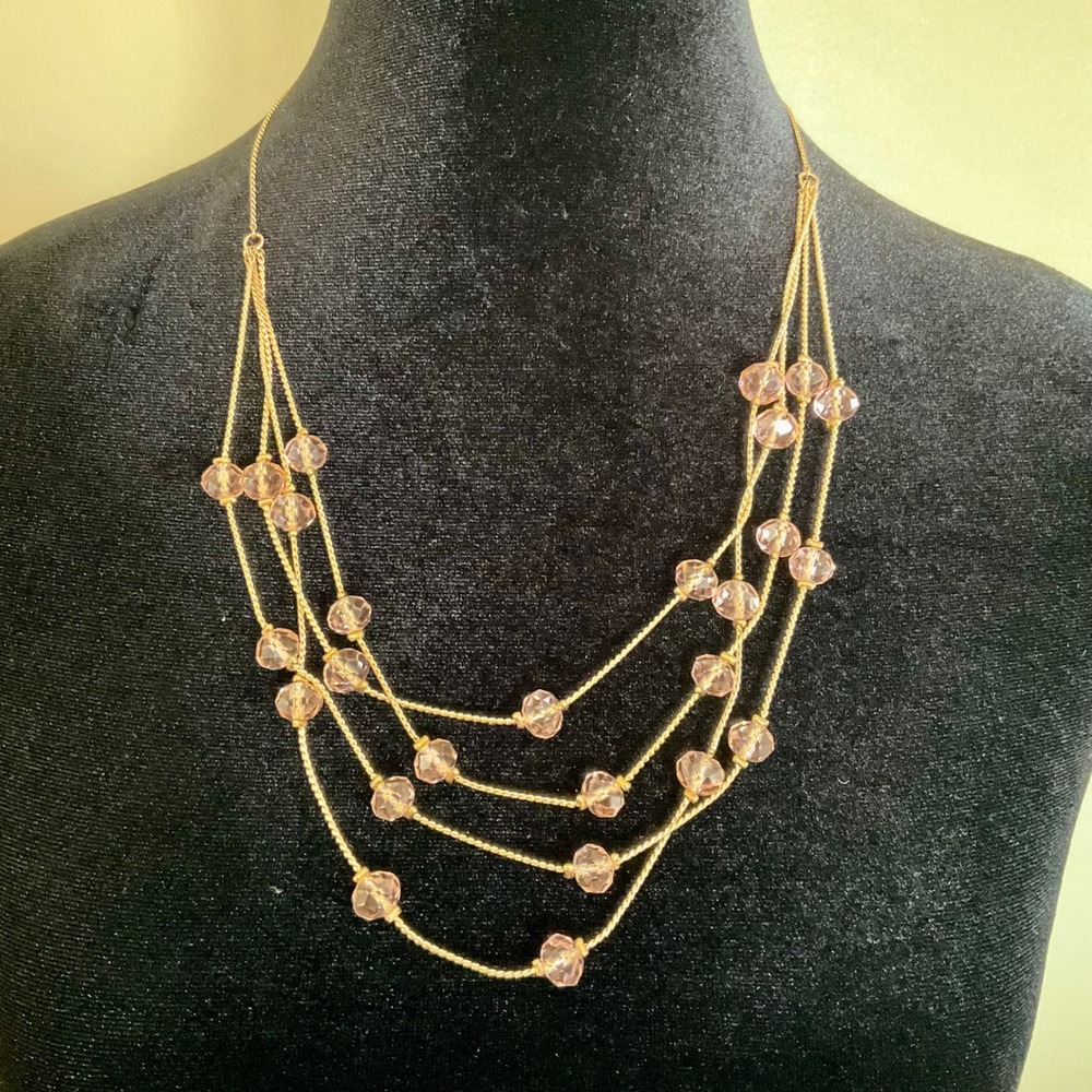 Chelsea NYC Gold Tone Multi Strand Pink Beaded Adjustable Bolo Necklace NWT Glam